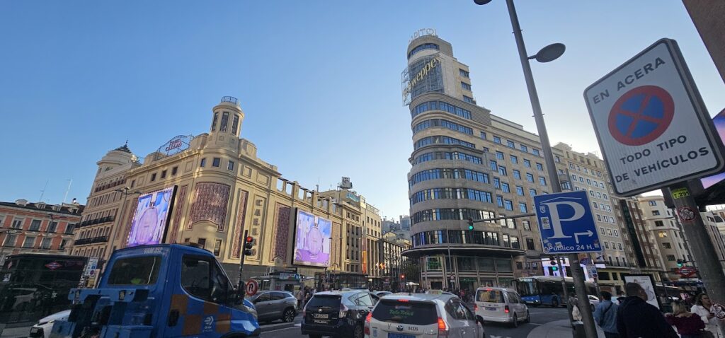 Walking through a Madrid city street