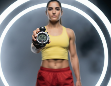 Riley Via holding a stopwatch